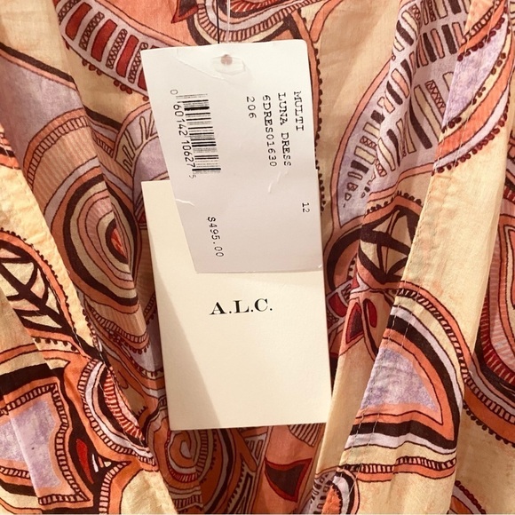 NEW A.L.C Luna Smocked Dress Nude Peach Multi 12 - Picture 15 of 16